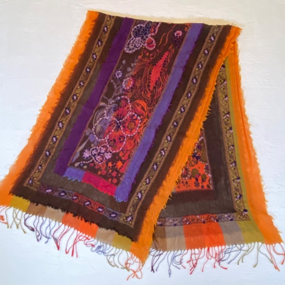 Boho Chic Soft Wool Embroidered Artisan Fringe Scarf Wrap Colorful Festival - Picture 4 of 11